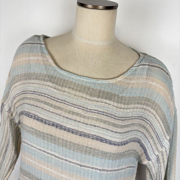 Soft Surroundings Seaside Blue Sand Woven Cotton Pullover Blouse Top Womens Med - Picture 3 of 11